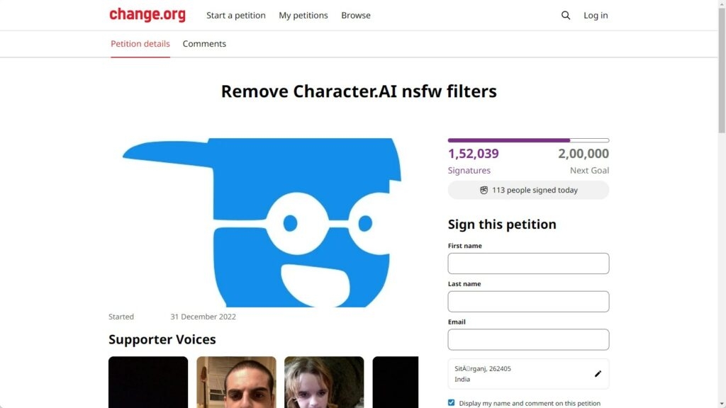 Логотип или изображение, связанное с петициями Character AI