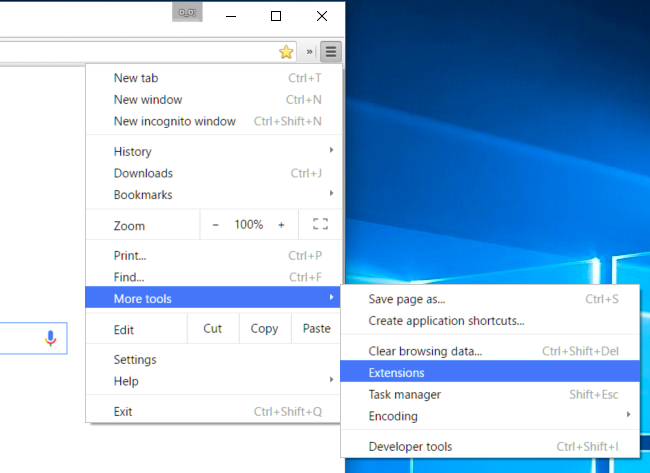 Страница расширений в Google Chrome
