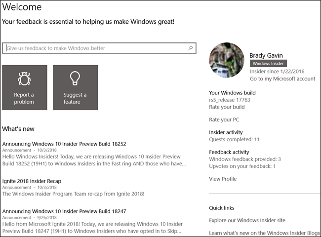 Главная страница Feedback Hub с разделом Что нового