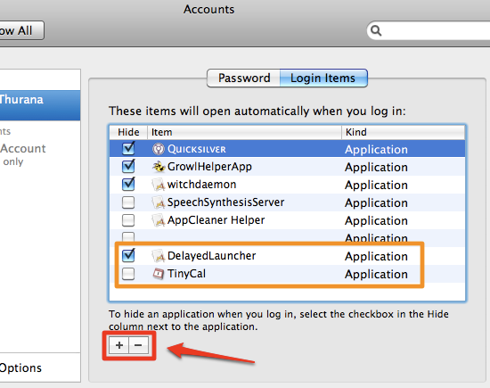 Системные настройки — объекты входа пользователя