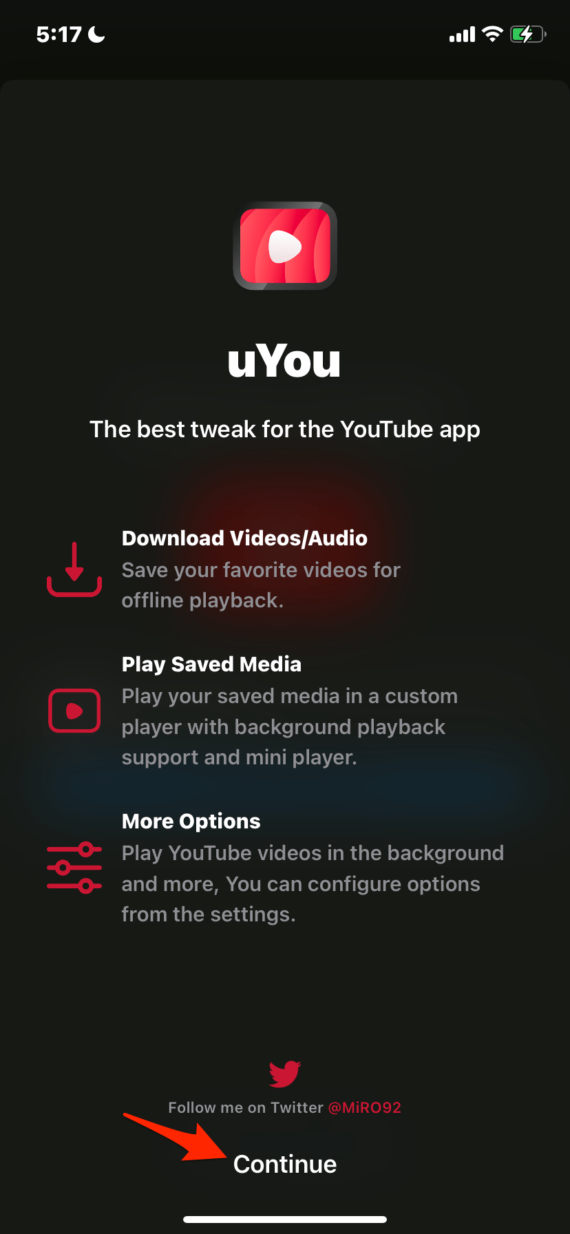 Главный экран uYouPlus после установки
