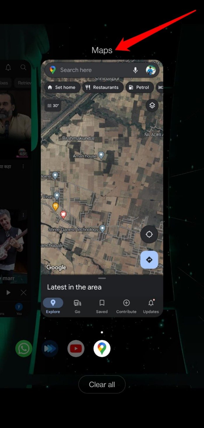 Закрытие приложения Google Maps на экране последних приложений Android