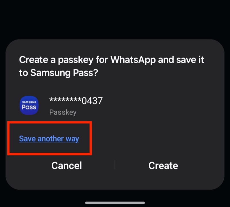 Выбор другого менеджера паролей для сохранения passkey