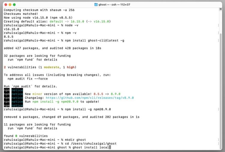 Папка установки Ghost на macOS
