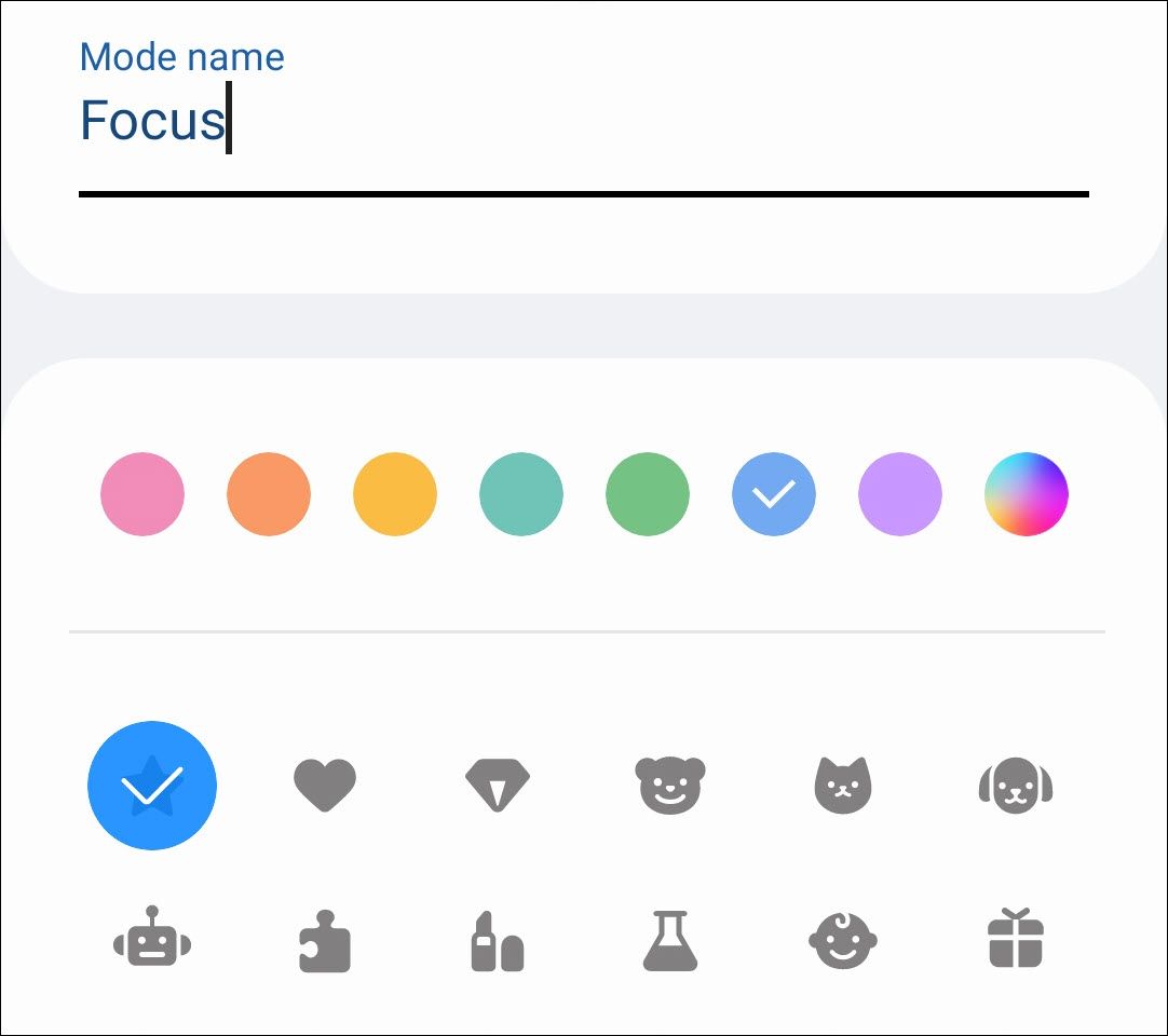 Naming a focus mode on Samsung.
