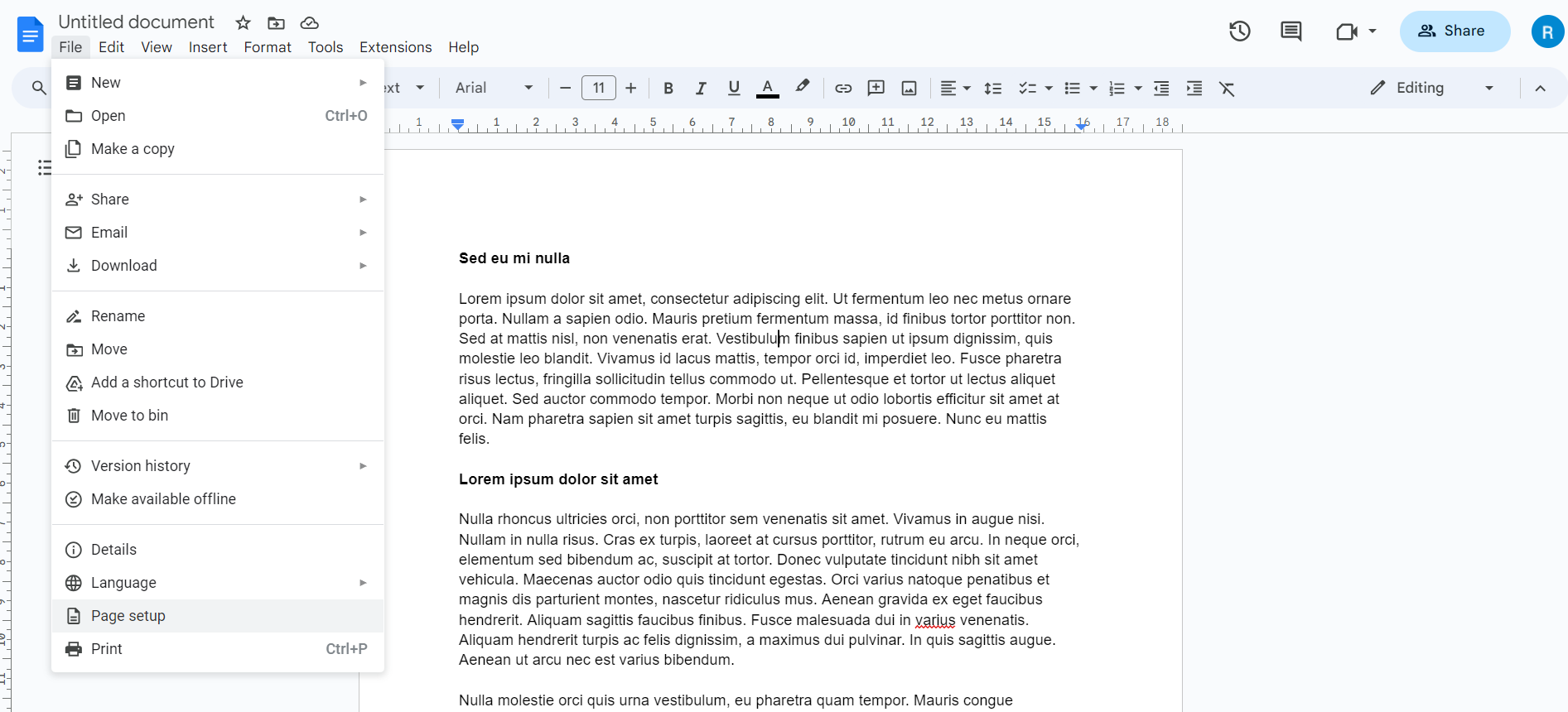 Параметры страницы в меню Файл