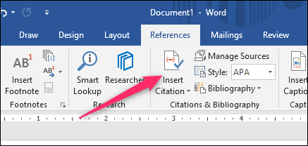 Меню вставки цитаты в Word