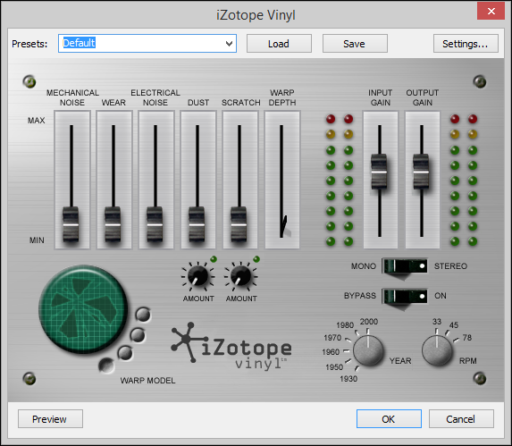 iZotope Vinyl в меню эффектов Audacity
