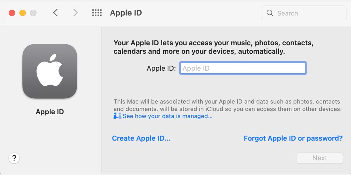Окно входа в Apple ID на Mac