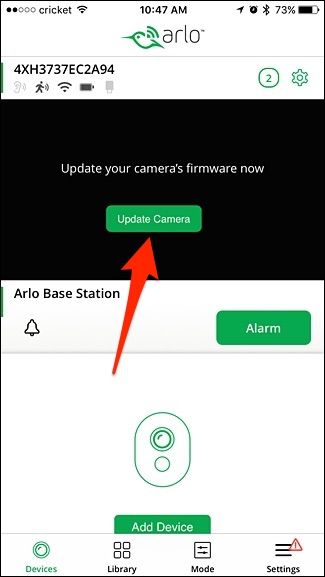 Процесс обновления прошивки камеры Arlo