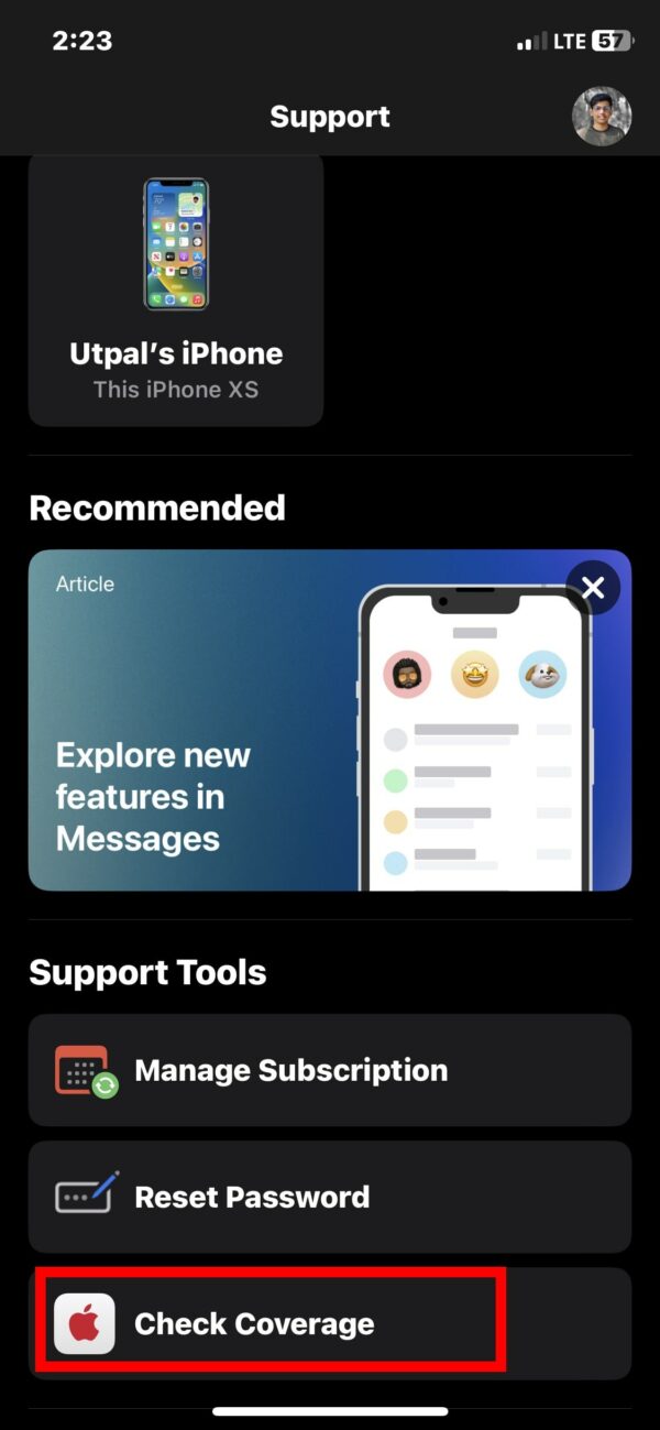 Нажать Check Coverage в приложении Apple Support