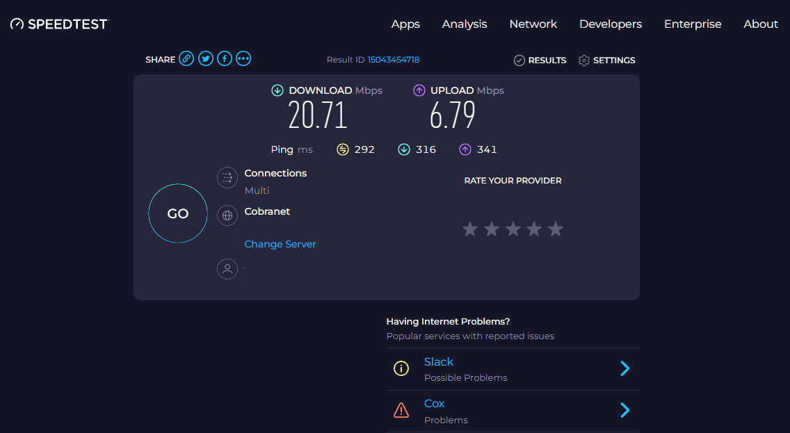 Сравнение результатов теста скорости интернет‑соединения