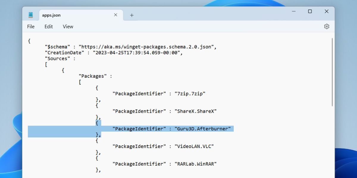 редактирование экспортированного JSON в Блокноте
