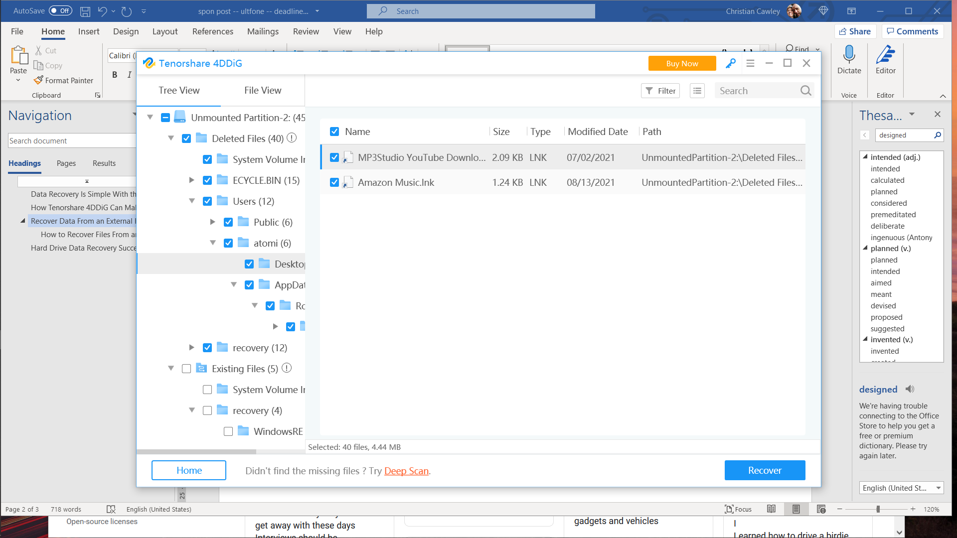 Интерфейс 4DDiG — выбор диска