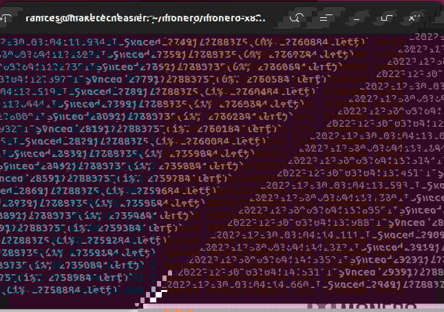 Изображение: индикатор процесса синхронизации блока Monero в терминале