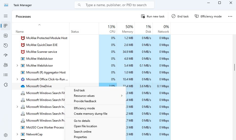 Опция «Завершить задачу» в Диспетчере задач Windows