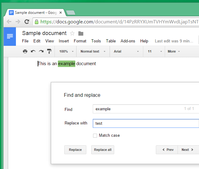 Найти и заменить в Google Docs