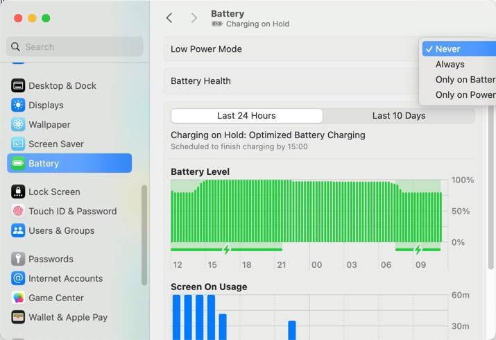Low Power Mode Never Macos