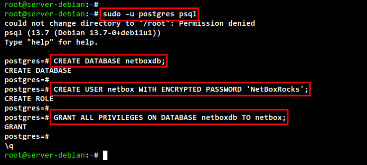 Создание базы и пользователя PostgreSQL