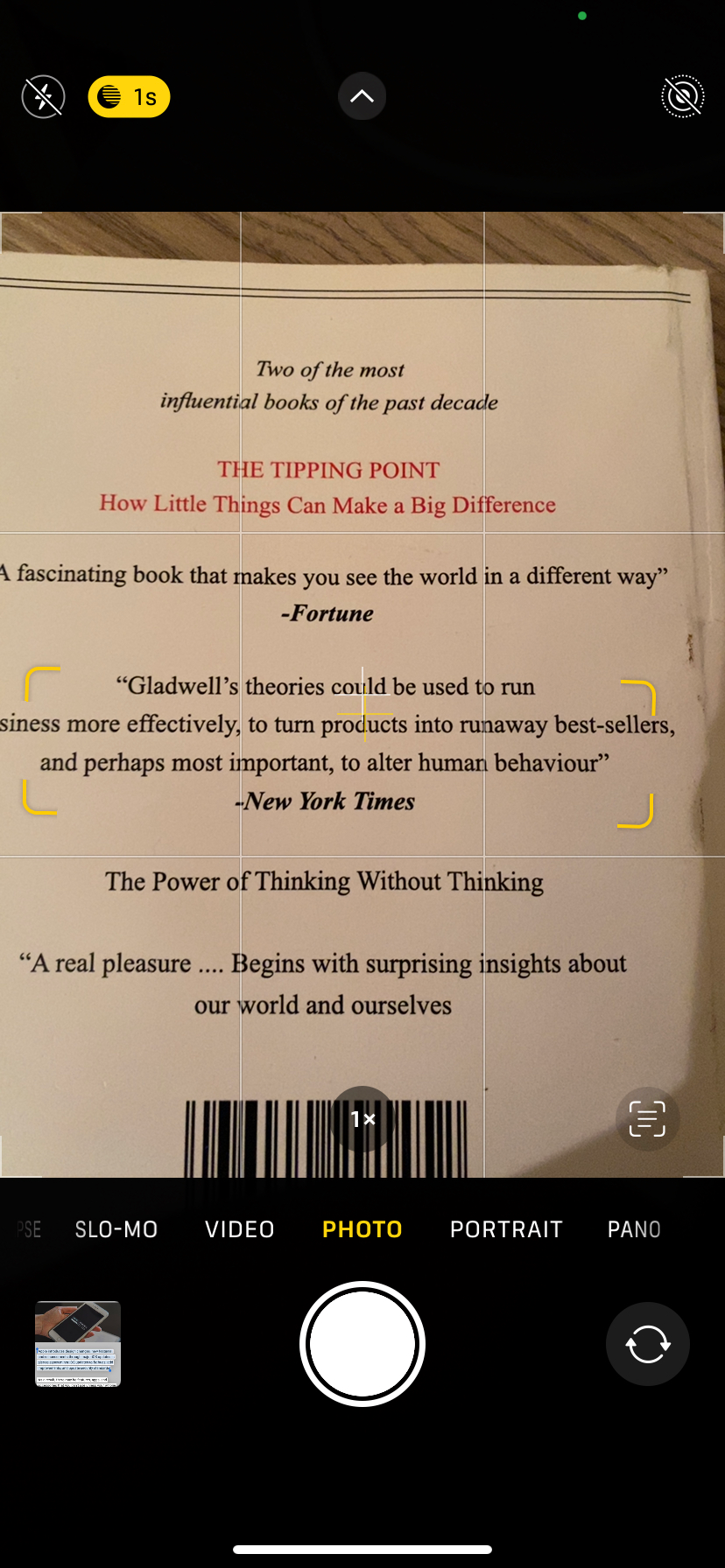 Pointing the camera at text