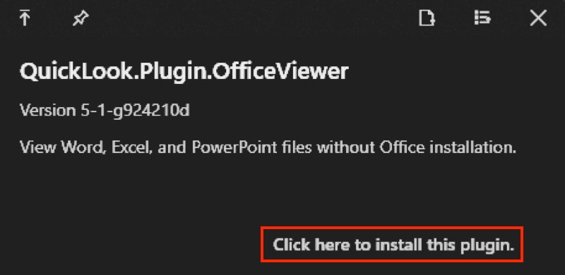 Подтверждение установки плагина OfficeViewer в QuickLook