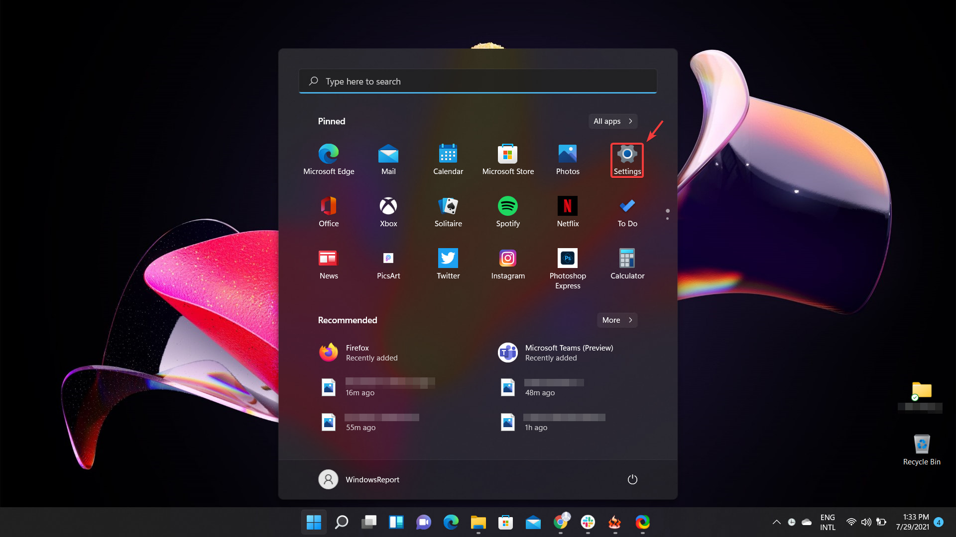 access settings menu
