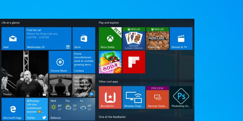 Плитки с рекламой в меню Пуск Windows 10