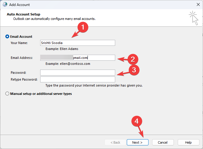 Ввод адреса электронной почты