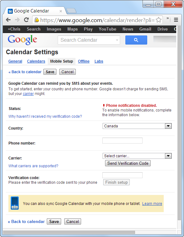 Настройка SMS-напоминаний в Google Календаре