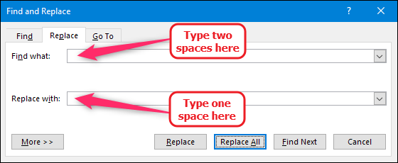 Результат замены пробелов в документе Word