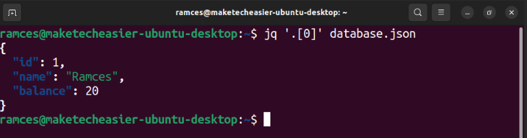 Терминал: jq печатает первую запись базы данных JSON