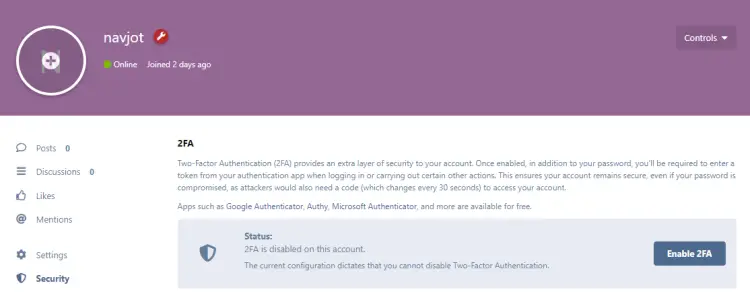 Настройка 2FA в учётной записи