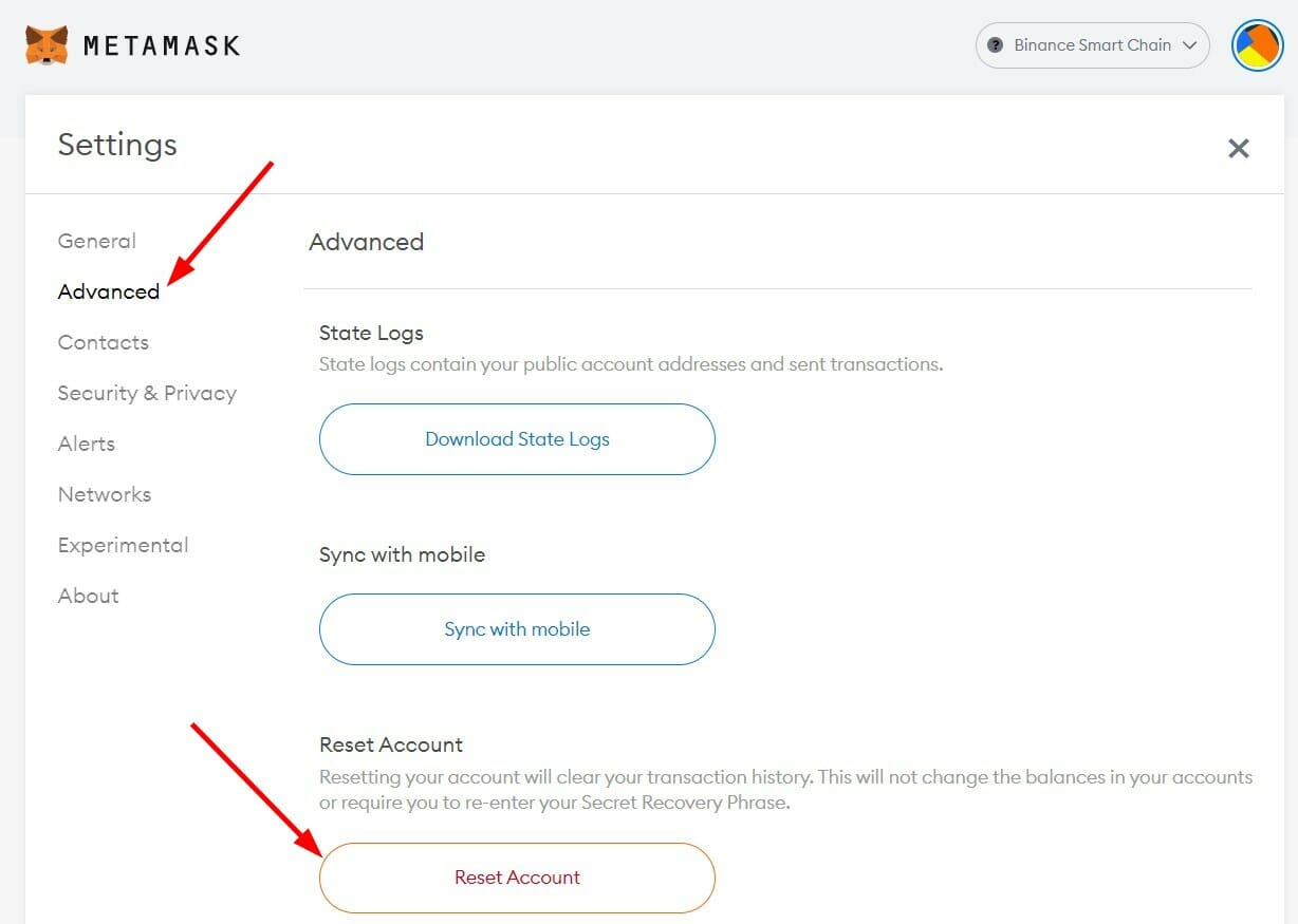Кнопка сброса аккаунта