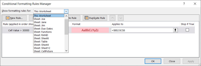 Выбор листа