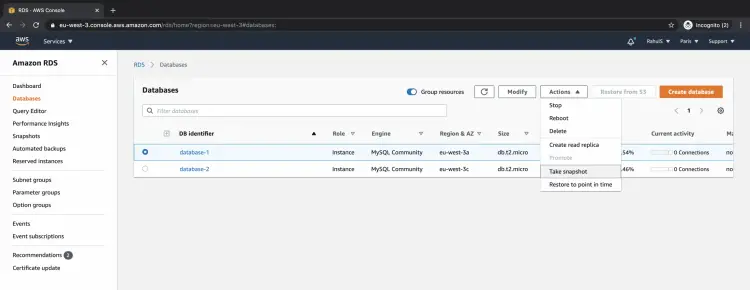 Опция создания снимка