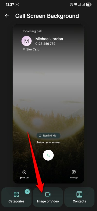 Screenshot: Jolt-Auswahl 'Bild oder Video' als Hintergrund
