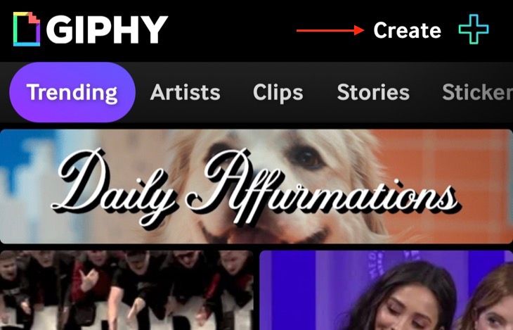 Создание GIF в GIPHY через кнопку «Create»