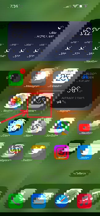 Интерфейс приложения «Камера» на iPhone