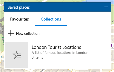 Список коллекций в приложении Карты Windows 10