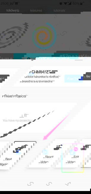 Выбор редактирования видео в Funimate