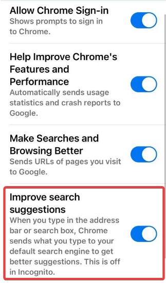 Переключатель автозаполнения в Chrome на iOS