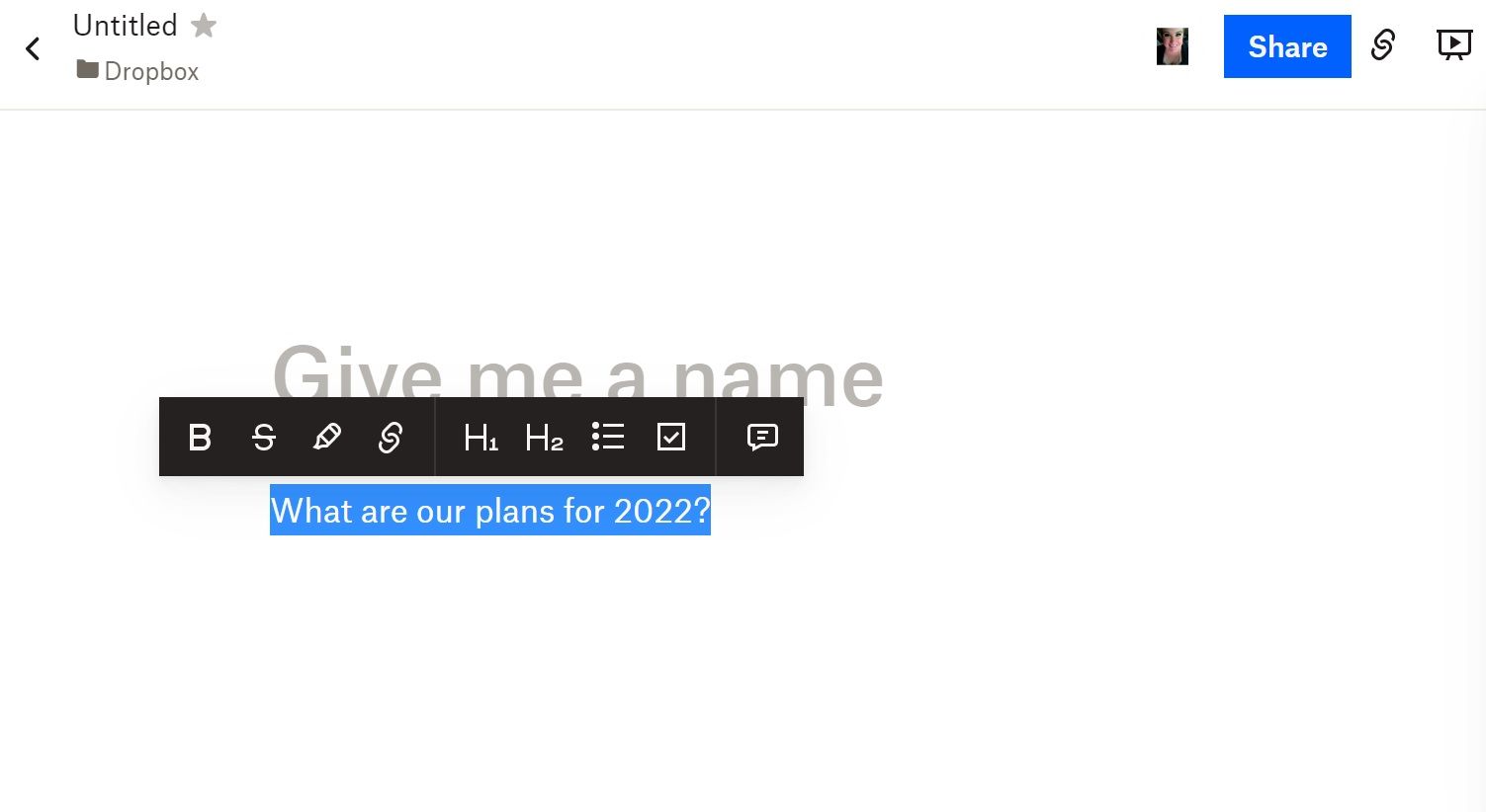 Варианты форматирования внутри Dropbox Paper