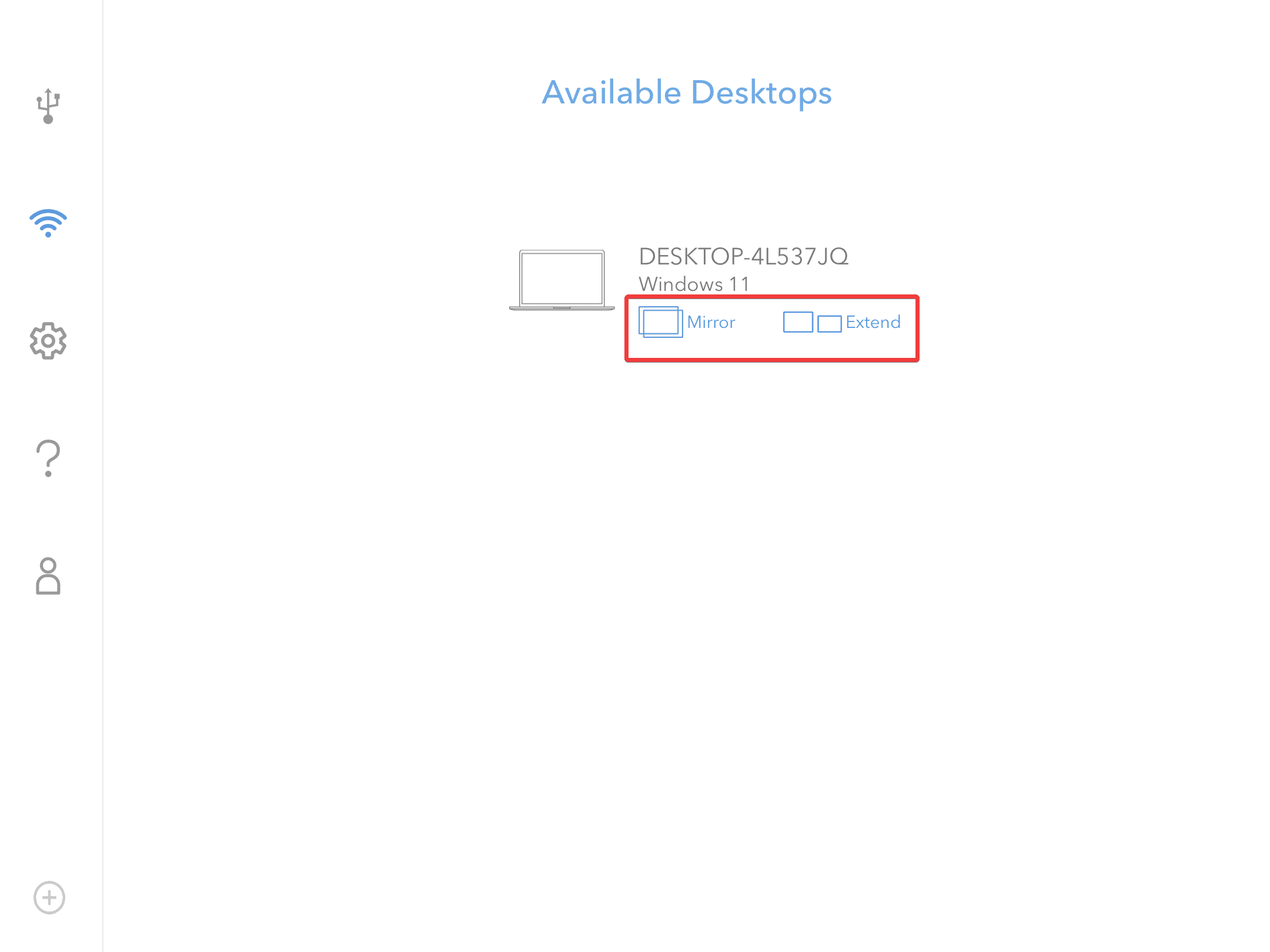 Выбор режима зеркалирования или расширения в Duet