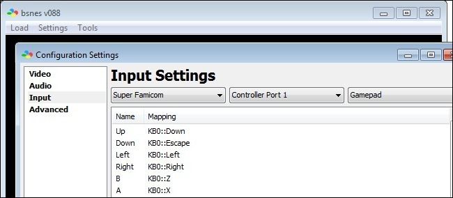 Настройка входов в BSNES — назначение кнопок контроллера