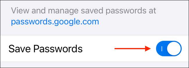 Отключите опцию Save Passwords в Chrome на iPhone и iPad