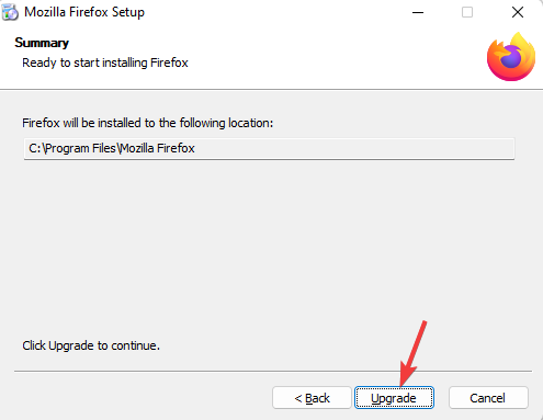 Кнопка обновления до Firefox ESR