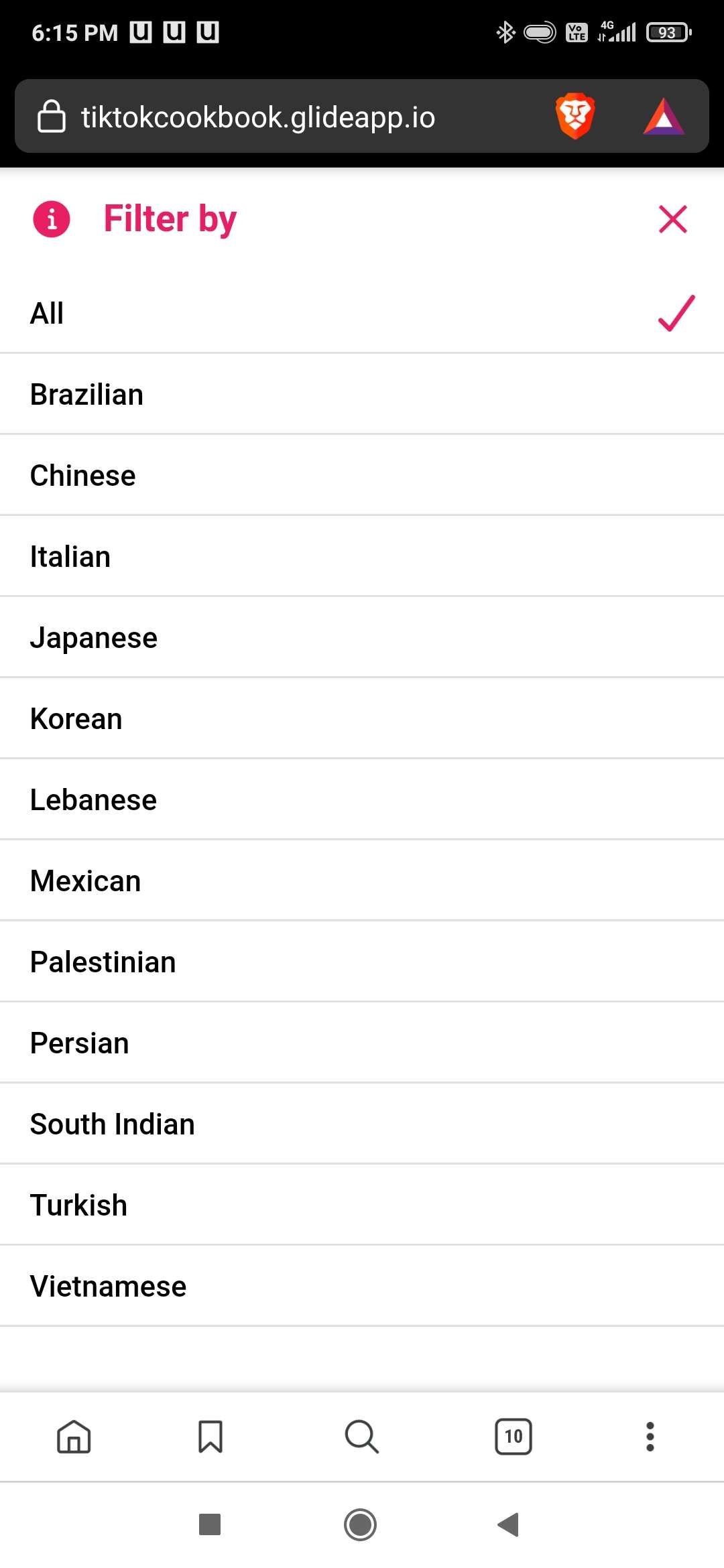 You can filter Tiktok Cookbook by cuisine