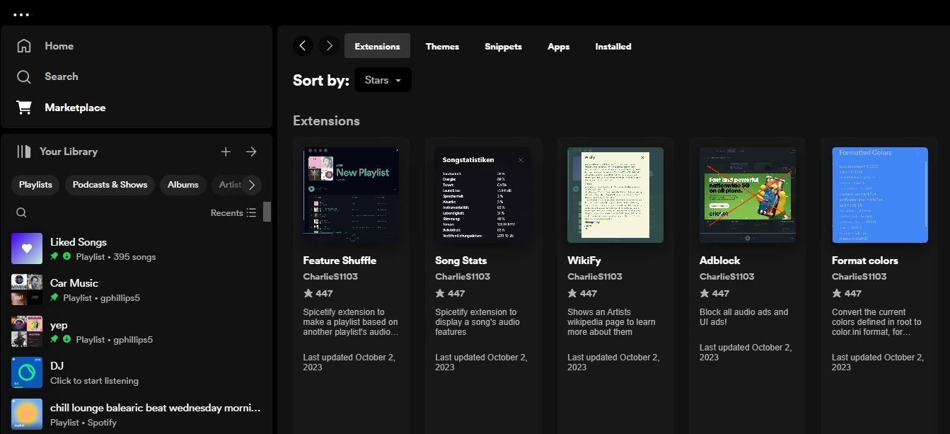spotify spicetify marketplace customization tabs