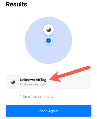 Подождите несколько минут для сканирования и коснитесь найденной метки