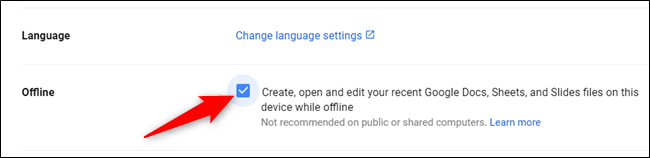 Поставьте галочку напротив «Offline» для включения локального хранения документов.